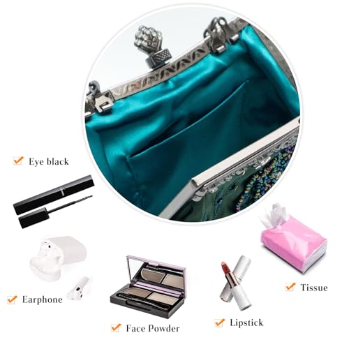 Vintage 1920s Abendtasche Floral Clutch Tasche Damen Handgemachte Perle Handtasche Elegante Schultertasche Kette Umhängetasche Klein Tasche Hochzeit Bankett-Party Abschlussball Tasche Weinrot – Bild 6