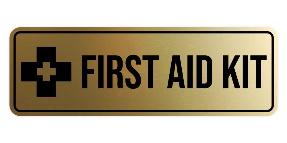 Letrero de botiquín de primeros auxilios estándar (oro cepillado) –