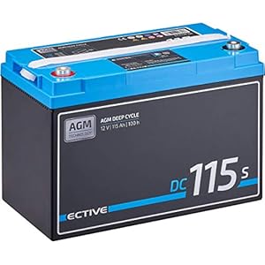 ECTIVE - AGM DC115S 12V 115Ah - Deep Cycle Versorgungsbatterie mit LCD-Anzeige wartungsfrei - VRLA Aufbaubatterie für Boote, Van, Wohnmobil, Camper