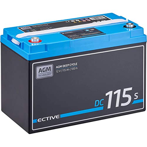 ECTIVE AGM Batterie DC115S - 12V, 115Ah, mit Nachfüllpacks, LCD-Display - Deep Cycle VRLA Versorgungsbatterie, Solarbatterie, Bootsbatterie, Starterbatterie, Blei Akku für Wohnmobil, Wohnwagen, Camper