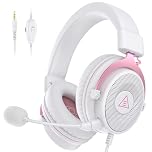 EKSA E900 Wired Gaming Headset for Xbox One - PC Headset with Detachable Noise Cancelling Microphone, 3D Stereo Sound 50mm Driver- Gaming Headphones for Xbox S/X, PS4 PS5, Switch, Laptop (Pink)