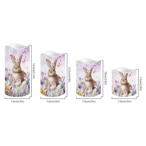 Image of Easter Cute Bunny Purple Floral Plastic Flameless Candles with Remote Control and Timer LED Flickering Battery Operated Color Changing Electric Pillar Candles Easter Decoration