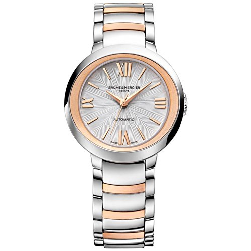Baume & Mercier Promesse Womens Self Winding Stainless Steel Rose Gold Watch with Sapphire Crystal - 30mm Silver Face Analog Two Tone Swiss Automatic Dress Watch For Women 10183
