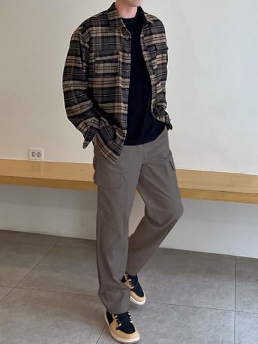 Image of GRECIILOOKS Men Loose Low-Rise Baggy Cargo Pants - Cotton Trousers with Adjustable Drawstring Waist - Casual Streetwear Utility Cargos
