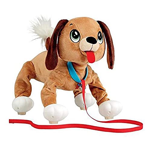 Les Toufous, Peluche Interactive Chien, Marche & Court, Fonctionne sans Piles, Laisse Incluse, Chien Marron, pour Les Enfants dès 2 Ans, PEP003