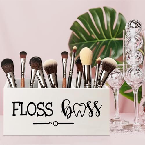 Image of Dentist Dental Hygienist Gifts Wooden Pen Pencil Holder for Office Desk Accessories, Funny Dental Gifts, Floss Boss Makeup Brush Toothbrush Holder Organizer for Bathroom