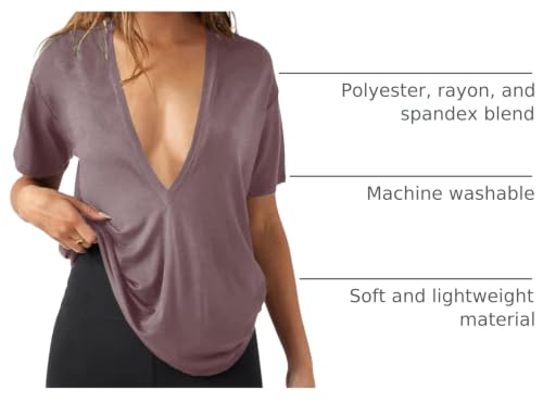 Image of UNCLECAT Womens Deep V Neck T Shirts Summer Oversized Short Sleeve Tops | V Neck, Sexy, Solid, Loose Fit, Casual, Trendy, Going Out, Daily Wear, Workout