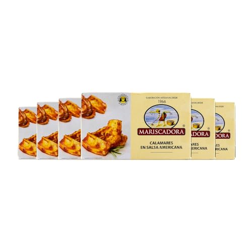 Pack 6x Calamares en Salsa Americana Mariscadora – 110 g c/u | Calamares Tiernos en Salsa Tradicional Española | Aceite de Girasol y Tomate | Sin Conservantes