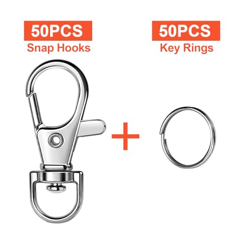 Image of LEOBRO 100PCS Lobster Claw Clasps and Key Rings, Keychain Making Kit - 50PCS Keychain Clips and 50PCS Key Chain Ring, for Key Chains, Crafts, Lanyard, Key, Jewelry Making