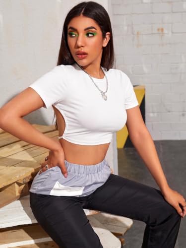 Image of Aahwan Solid Tie Back Cut Out Slim Fit Crop Top for Women's & Girls'