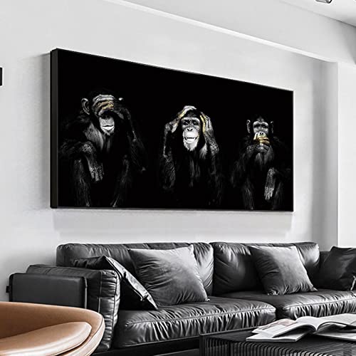 Toile Art Animal 3 Singes Noir pour Décoration Salon Moderne et Chaleureuse