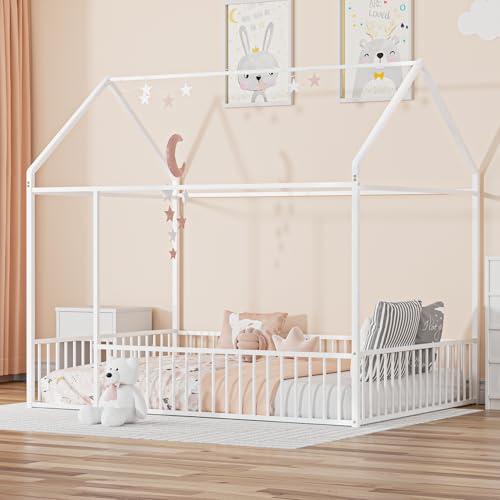 i-POOK Full Floor Bed for Child, Metal Montessori Bed with Safety...
