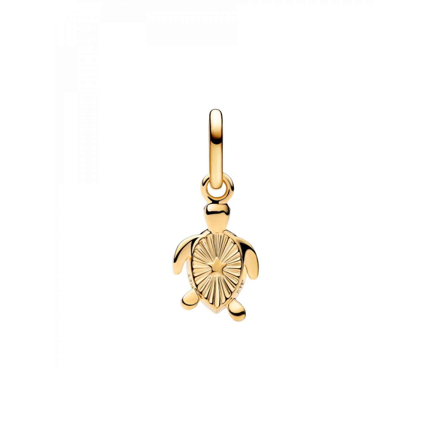 Pandora ME 763823C01 Mini breloque en forme de tortue verte avec malachite et argent sterling plaqué or 14 carats Compatible avec les pendentifs Me and Moments, 2,1x13,3x7,7 mm, Argent sterling