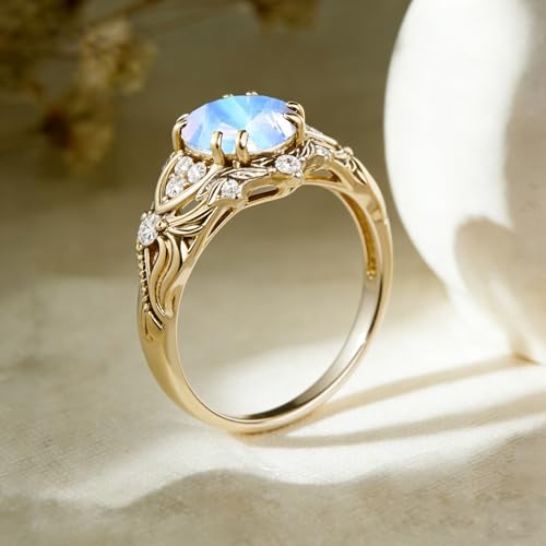 Image of Gemstone Vintage Rings for Women s925 Sterling Silver Round Cut 1.0 Carat Gemstone with Moissanite Promise Engagement Anniversary Ring for Her