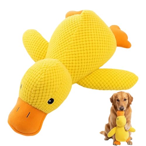 KxrTpx Duck Dog Toy Calming Duck Toy for Dogs Anxiety Plush with Heartbeat Dog Comfort Toy for Anxiety Relief Yellow Duck Dog Toy 32 * 28cm