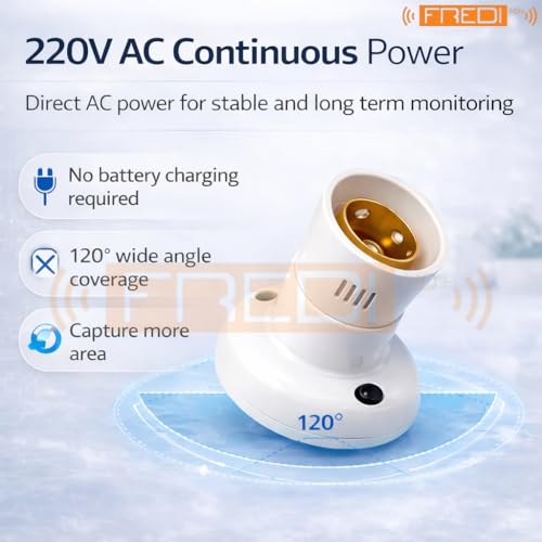 Image of FREDI HD PLUS WiFi Bulb Holder Camera 1080P, Indoor Security Camera with V720 App, Wide Angle View, Live Streaming on Mobile & Laptop, AC 220V Powered, Supports 128GB SD Card