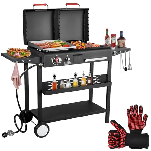 Propane Gas Griddle Charcoal Grill Combo Flat Top...