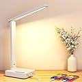 Desk Lamps for Home Office,Modern LED Desk Lamp for Dorm with 3 USB Charging Port 2 AC Power Outlets,9 Lighting Mode,Touch/Timer/Eye-Caring Foldable Study Table Lamp,College Dorm Essentials Desk Light