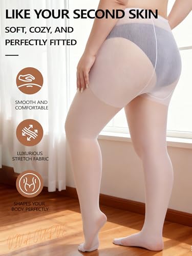 Image of Plus Size Sheer Tights for Women 20D Control Top Pantyhose Soft Stockings with Reinforced Toes 2 Pairs