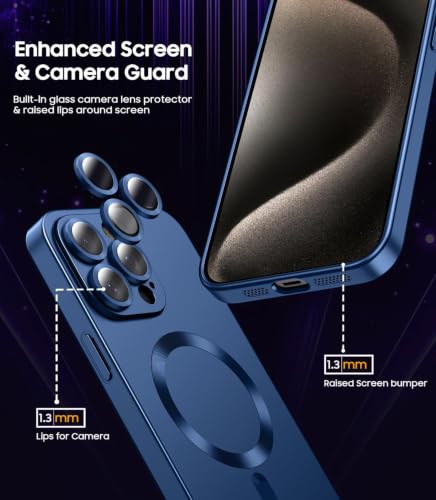 Image of DIZORO Magnetic Case for iPhone 13 Pro Cover [Compatible with MagSafe][Built-in Camera Lens Protector] Slim Soft Silicone Bumper Shockproof Metallic Luster Back Cover Phone Cases (Blue)