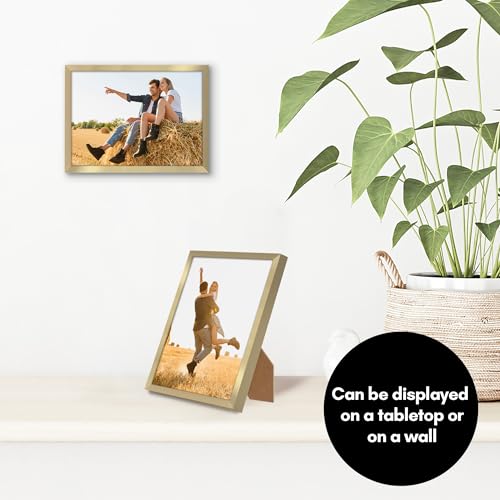 Image of Americanflat 5x7 Picture Frame with Shatter-Resistant Glass - Streamline Collection - Thin Border Photo Frame for Tabletop and Wall Display - Hanging Hardware and Easel Stand Included - Gold