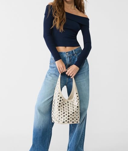 Bolso Hobo con Tachuelas Estilo Y2K Blanco para Mujer miniatura 4