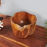 Warmaxx Teak Handcrafted Pot Wood Vase 11.8' x 11.8' x 8.2'H Handmade Rustic Flower Holder Bowl Brown Stain Artworks Planter Living Room Home Décor