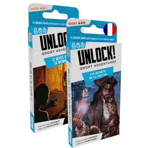 Asmodee - Unlock! Short Adventures - Le Réveil de la Momie + Les Secrets de la Pieuvre - Jeu de Société dès 10 Ans - Escape Game - Jeu de Cartes Coopératif - 1 à 6 Joueurs - 30 Min- en Français