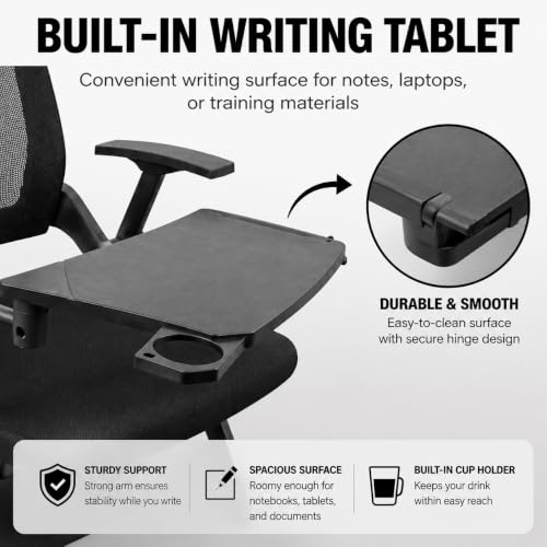 Image of Folding Training Chairs with Desk Attached, Office Meeting Chair with Writing Tablet & Cup Holder, Space-Saving Nesting Stackable Chairs with wheel for Conference Room,Seminar, Classroom Cha