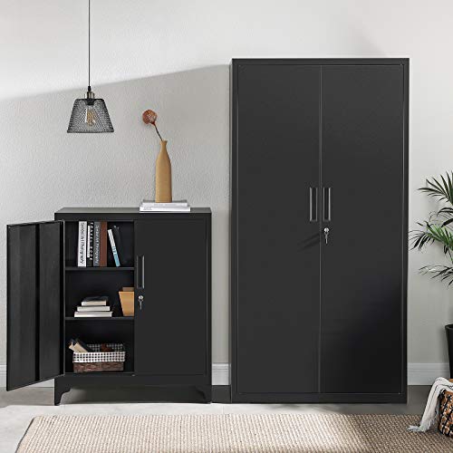 Songmics Garage Cabinet, Metal Storage Cabinet With Doors And Shelves, Office Cabinet For Home Office, Garage And Utility Room, Black Uomc015B01 #TOP6