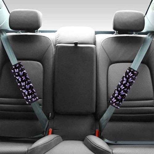 Image of AFPANQZ Purple Butterfly Design Automotive Seat Belt Covers Pads 2 Piece for Womens Kids Youth Car Accessories Safety Seatbelt Cushion Pillow Universal Fit Bag Shoulder Straps Pads