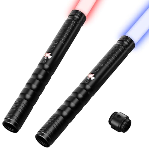 Image of JVMU Lightsaber Rechargeable Cosplay RGB 2 pcs, connectable 2-in-1 Lightsaber 7 RGB Color Advanced Alloy hilt Lightsaber, with 3 Sound Modes, Halloween Easter Christmas Decoration (Black)