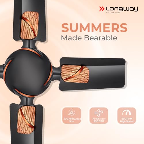 Image of LONGWAY Creta P1 600 mm /24 inch Ultra High Speed 4 Blade Anti-Dust Decorative Star Rated Ceiling Fan 2 Years Warranty (Smoked Brown, Pack of 1)