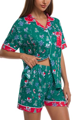 Image of Womens Pajamas Set Shorts Button Down 2 Piece Monkey Bunny Y2k Roller Dupes Rabbit Preppy Lounge Pjs Comfy Sleep Wear