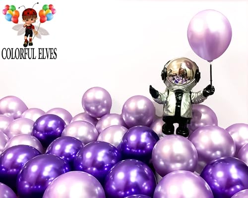 Image of Purple Metallic Chrome Latex Balloons 5 inch 100 Pack Thicken Round Balloon for Birthday Party Decorations