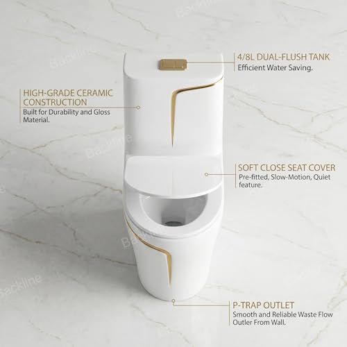 Image of Backline P Trap Commode for Toilet | One Piece Ceramic Commode With 10L In-Built Tank | Wash-Down Flushing With Soft Closing Toilet Seat - P Trap Water Closet (White Gold) (7 Years Color Warranty)