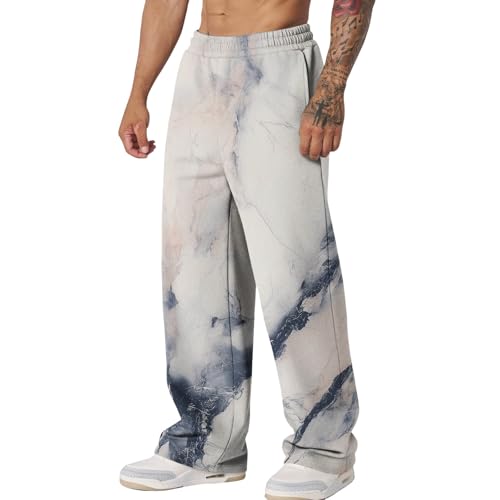 Mens Wide Leg Print Sweatpants Artistic Streetwear Loose Fit Joggers with Pockets for Casual Athletic Lounge