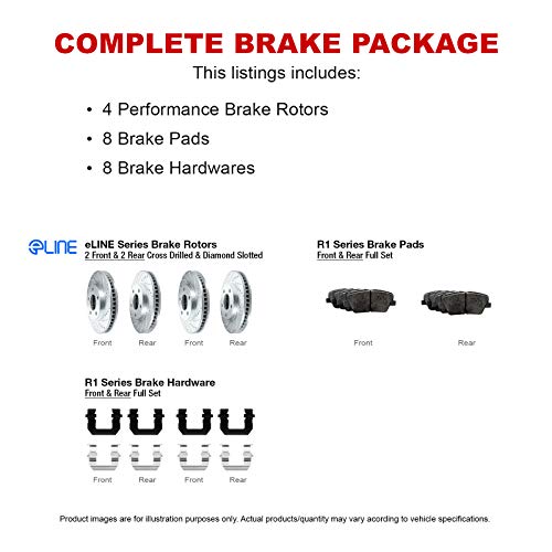 Image of R1 Concepts Front and Rear Brake Kit Fits 1995-2000 Lexus LS400| Ceramic Pads, Drilled Slotted Rotors| Hardware, Sensor Wire| 12.4 inch Front & 12.1 inch Rear
