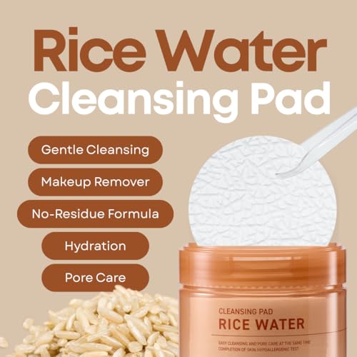 Image of Rice Water Cleansing Pads - Makeup Remover Wipes & Korean Toner Pads with Centella Asiatica, Exfoliating for Blackhead Removal & Pore Minimizer, 50 Pad