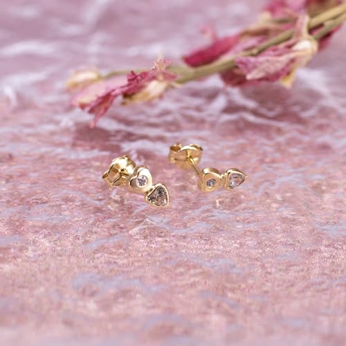 Boucles d'oreilles double cœur or jaune 9 ct avec oxyde de zirconium