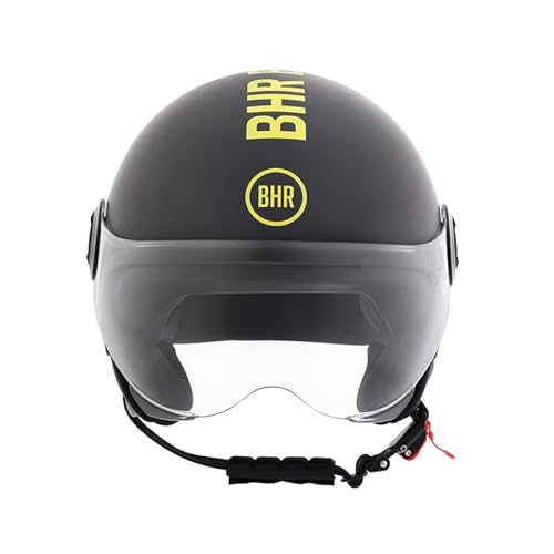 BHR Casco Demi-Jet 835 Special - Casco Scooter Homologado ECE 22.06 con Visera Tipo Gafa Antiarañazos - Cierre Micrométrico y Almohadillas Desmontables - BHR Black Mate XL
