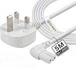 SHAFI® 5M TV Figure 8 Power Lead White - 2-Pin 90 Degree Angle IEC C7 Universal UK Plug Power Cable - Compatible Figure 8 cable for PS5 Xbox Series X S LG Sony Smart LED Samsung - 5M White