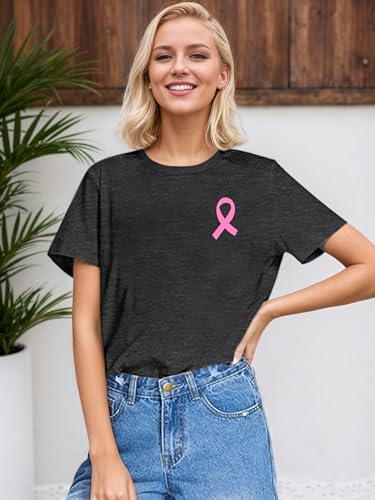 Breast Cancer Shirts for Women Cancer Awareness Shirt Pink Ribbons Tee Tops - image 3
