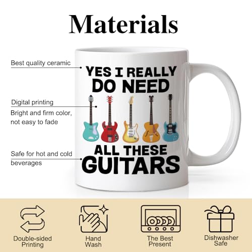 Taza de café porcelana blanca 11 oz con diseño de guitarras miniatura 3