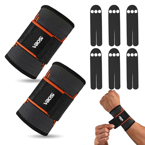 Lot De 2 Bandes Protege Poignet,Avec Fermeture Velcro Bandage Poignet,Élasticité Réglable Wrist Wraps,Comprend 6 Bandes Musculaires Pour Poignets,Convient Au Sport Et Au Fitness (Orange,Taille L)
