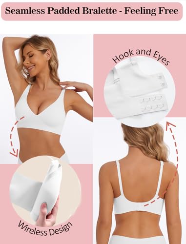 Image of Deep V Bra Wireless Sexy Push Up Bralette Padded Seamless Jelly Bra | Low Cut Plunge V-Neck, Wide Straps, Back Smoothing, Bras for Women No Underwire, Soft Comfortable Bralettes