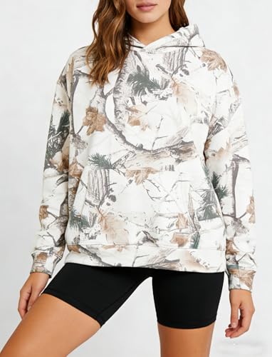 Image of Dsewpaur Camo Hoodie For Women Oversized Long Sleeve Drop Shoulder Fleece Hooded Sweatshirt Pullover With Pocket Outfits