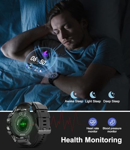 Image of SUNKTA Military Smart Watches for Men(Answer /Calls),1.39 inch Touchscreen /5ATM Waterproof /120+ Sports Modes Fitness Watch with Heart Rate for Android /iOS Black