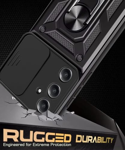 Image of WOW IMAGINE Tough Armor Bumper Mobile Back Case for Samsung Galaxy S23 FE 5G | Sliding Camera Shield Cover | Shock Proof 360 Protection | Hybrid PC + TPU | Ring Holder with Kickstand - Black