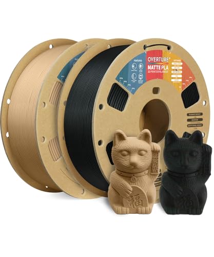 Image of OVERTURE 2KG Bundle Matte PLA 3D Printer Filament 1.75mm, Matt Surface & Low Warping Filament 2 Pack 1kg Spool (2.2 lbs), Fit Most FDM Printers (Matte Black & Light Brown)